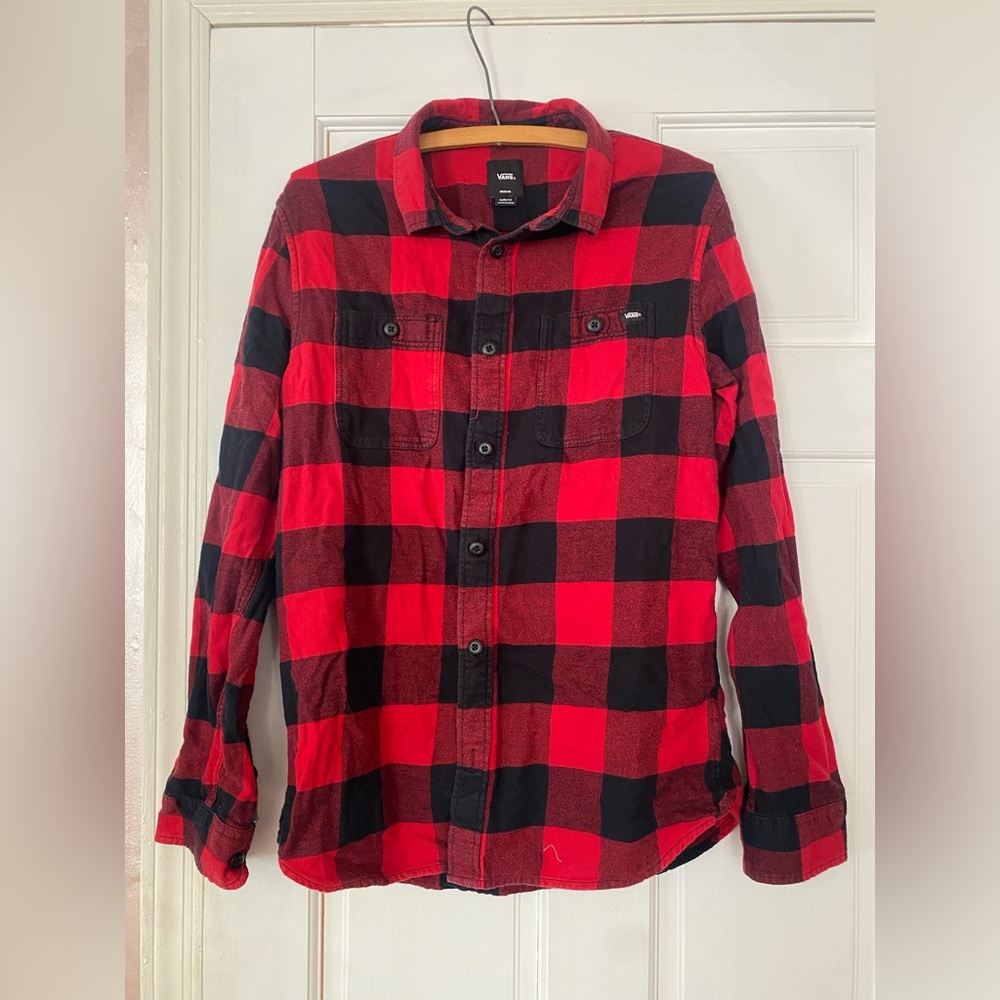 Vans Black and Red Buffalo Plaid Off The Wall Checkered Flannel Shirt Size M